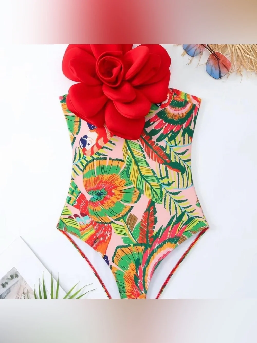 Tropical Floral Red Wrap Scarf - Red